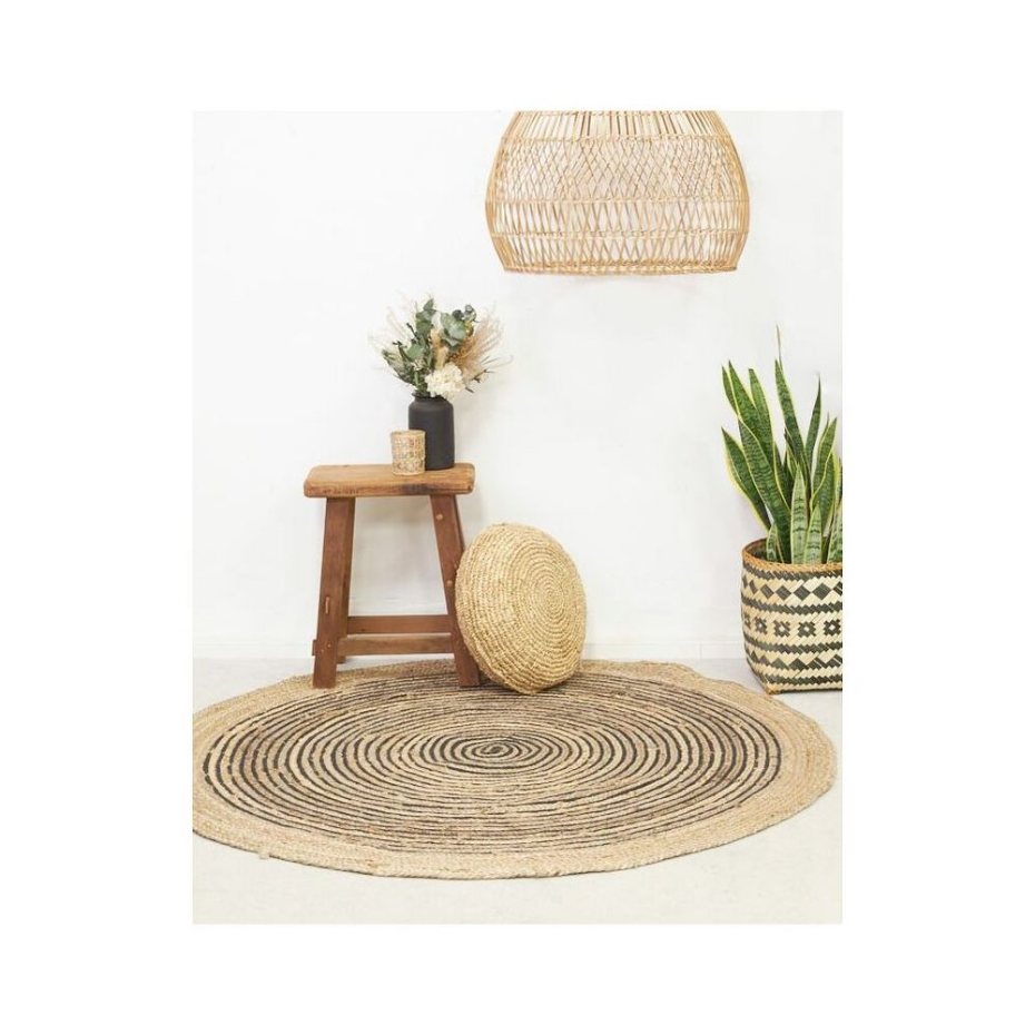 Tapis rond en jute et coton noir Diamètre 120 cm