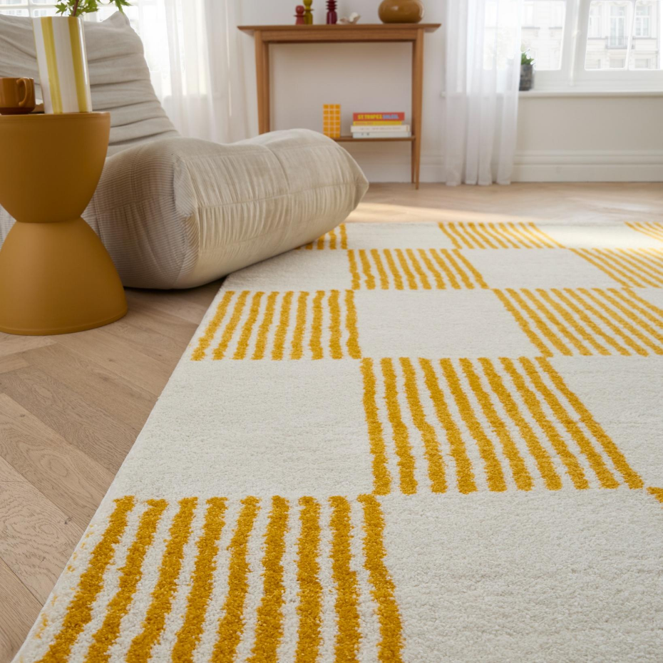 Tapis d'intérieur vintage à damier rayure GROOVY