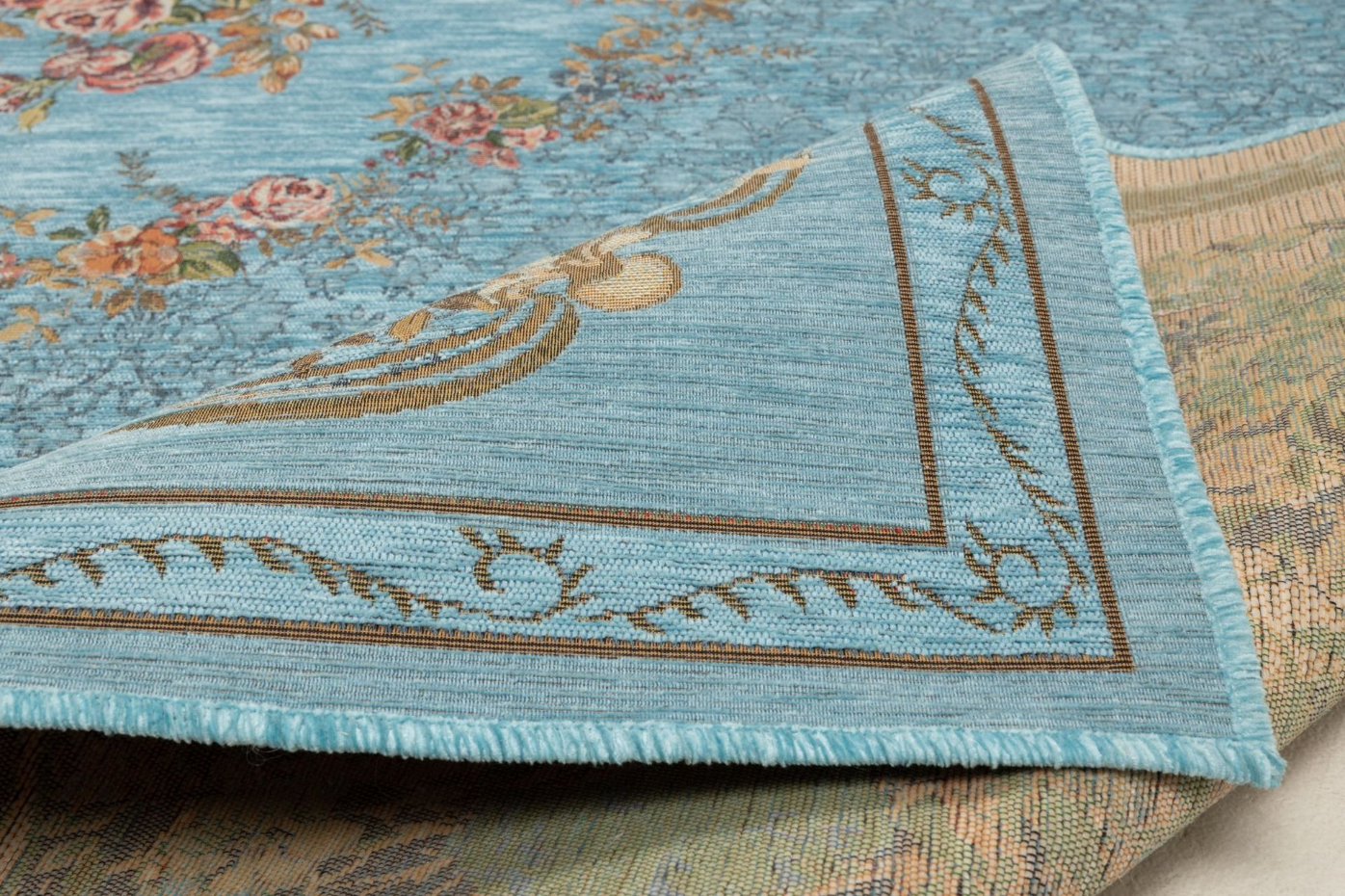 Tapis floral tissé à la machine avec bordure - Flomi