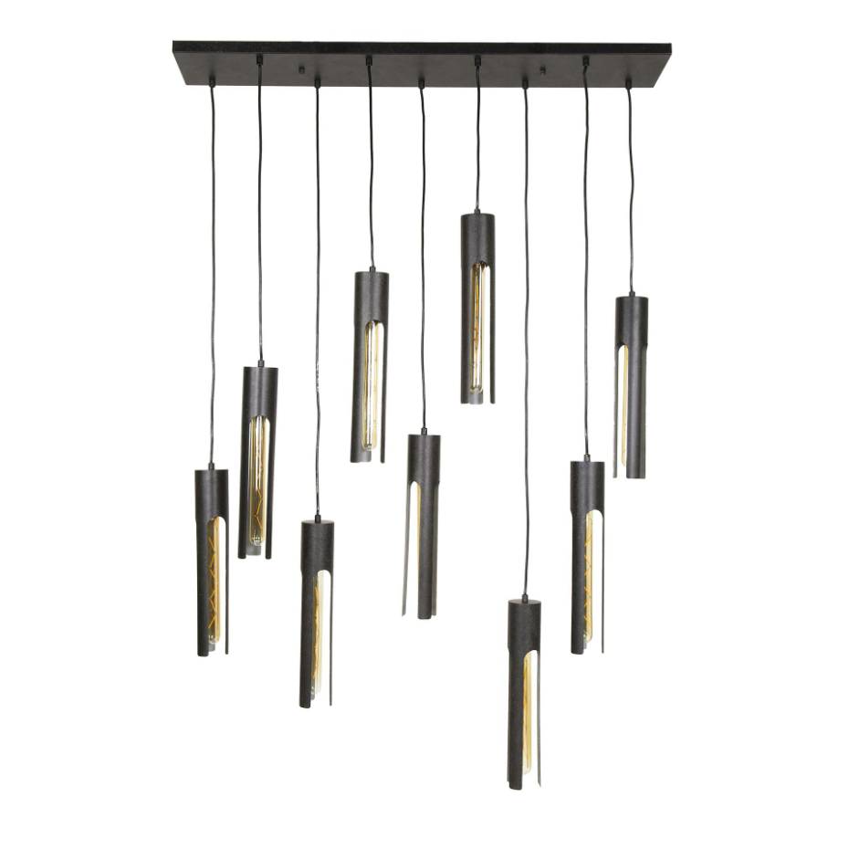 Suspension noire 9 abat-jour forme tube RALF