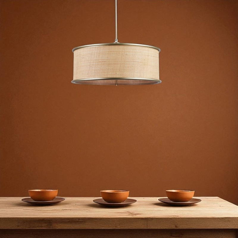 Suspension raphia naturel et métal champagne Bob