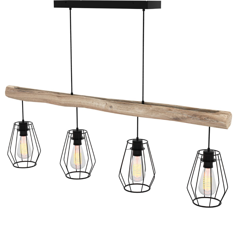 Suspension en bois et métal 4 lampes - CLOTILDE
