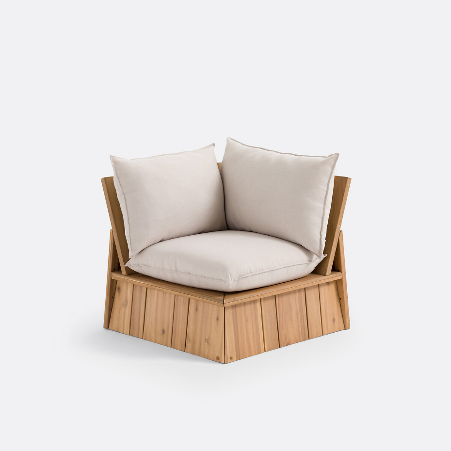 Fauteuil d'angle de jardin, acacia, Brut
