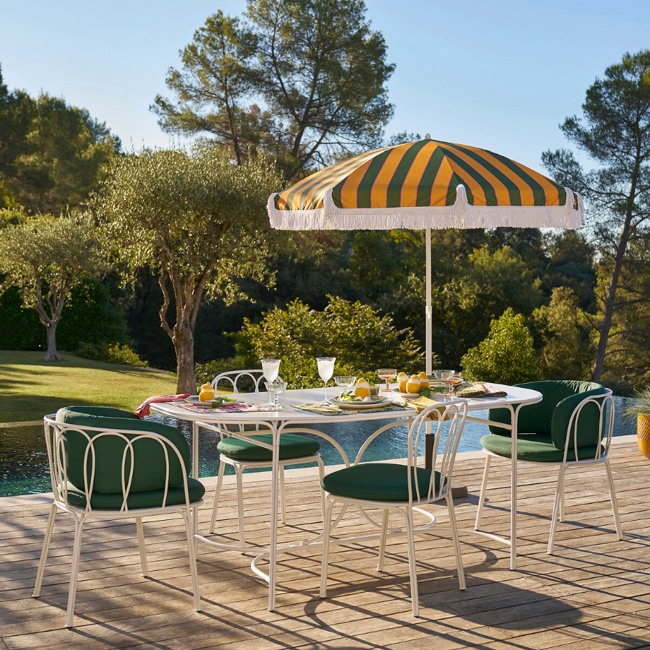 Lot de 2 chaises de jardin, en métal acier, avec coussin, LACOMO