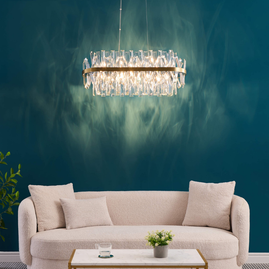 Lustre doré à pampilles en cristal - ARIELLA