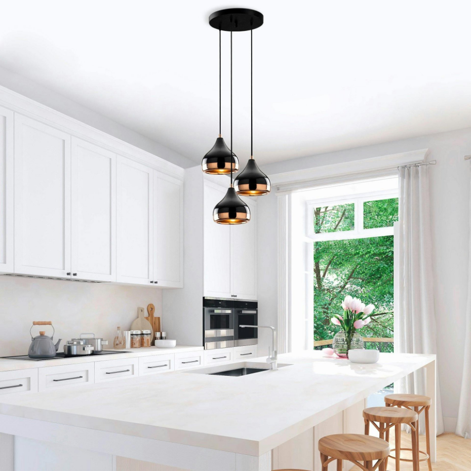 Suspension moderne noire et cuivre 3 abat-jour SILE
