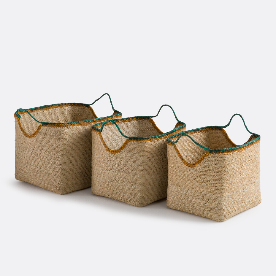 Lot de 3 paniers aux contours et biais colorés, KOTUM