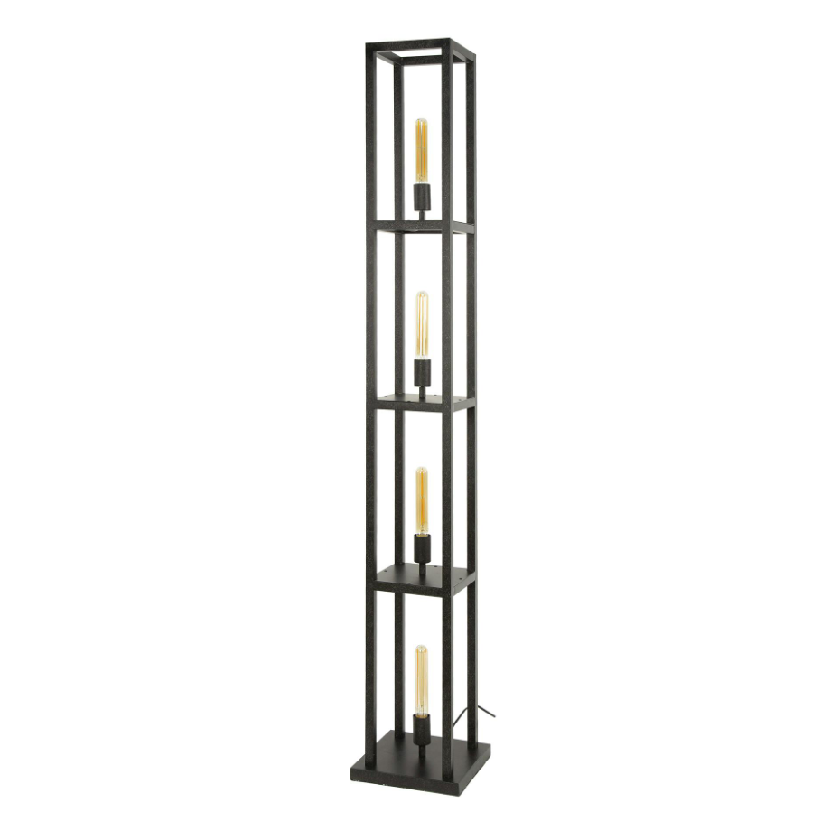 Lampadaire tour noire style moderne, 4 ampoules TRIBECA