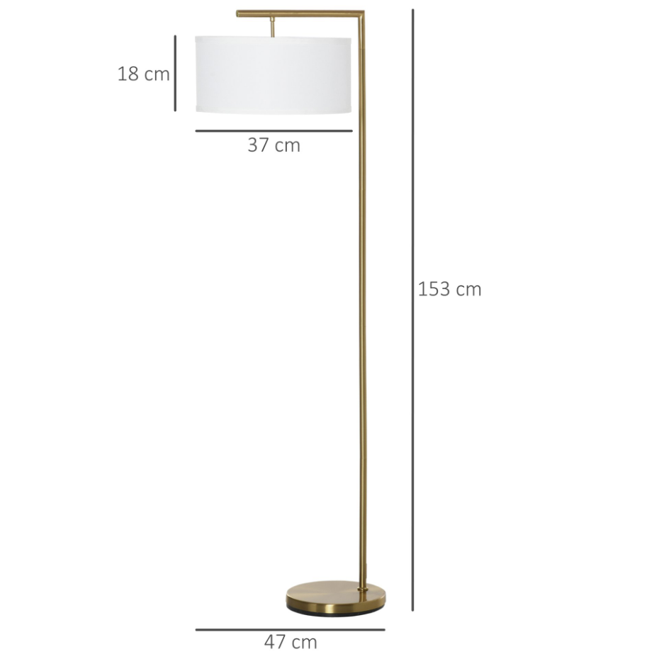 Lampadaire design néo-rétro 153H cm abat-jour aspect lin blanc métal doré