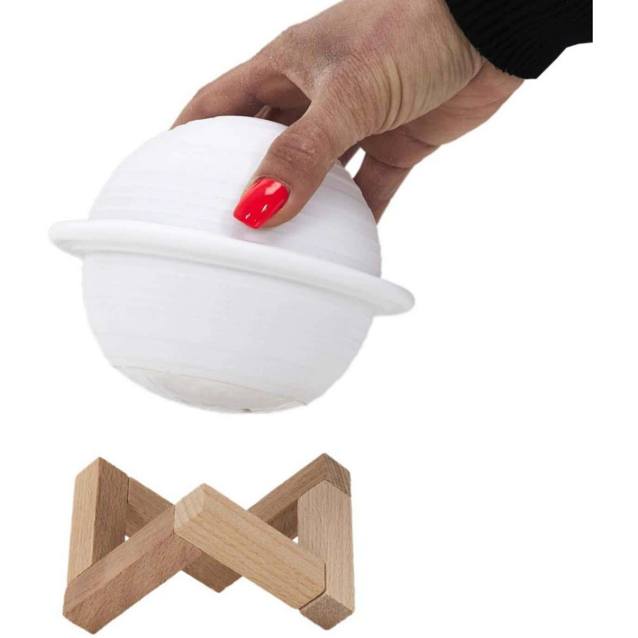 Lampe ronde avec support en bois Saturne