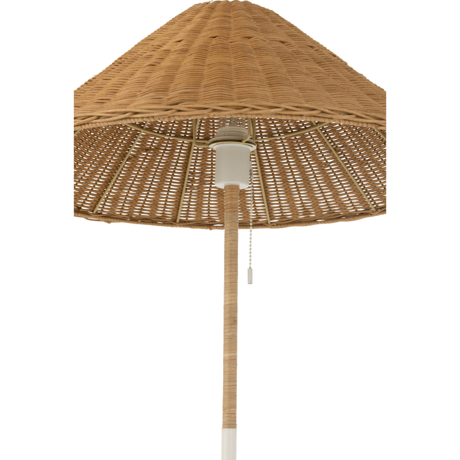 Lampadaire rond en métal et rotin