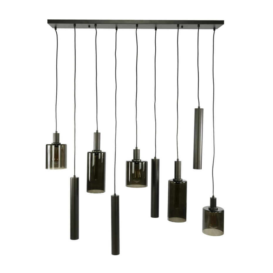 Suspension îlot cuisine verre brun et métal 9 lampes NOVA