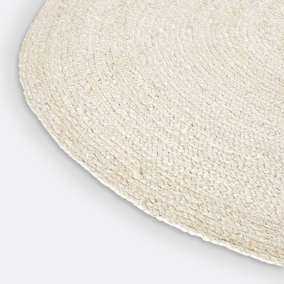 Tapis rond en jute blanchi, Aftas