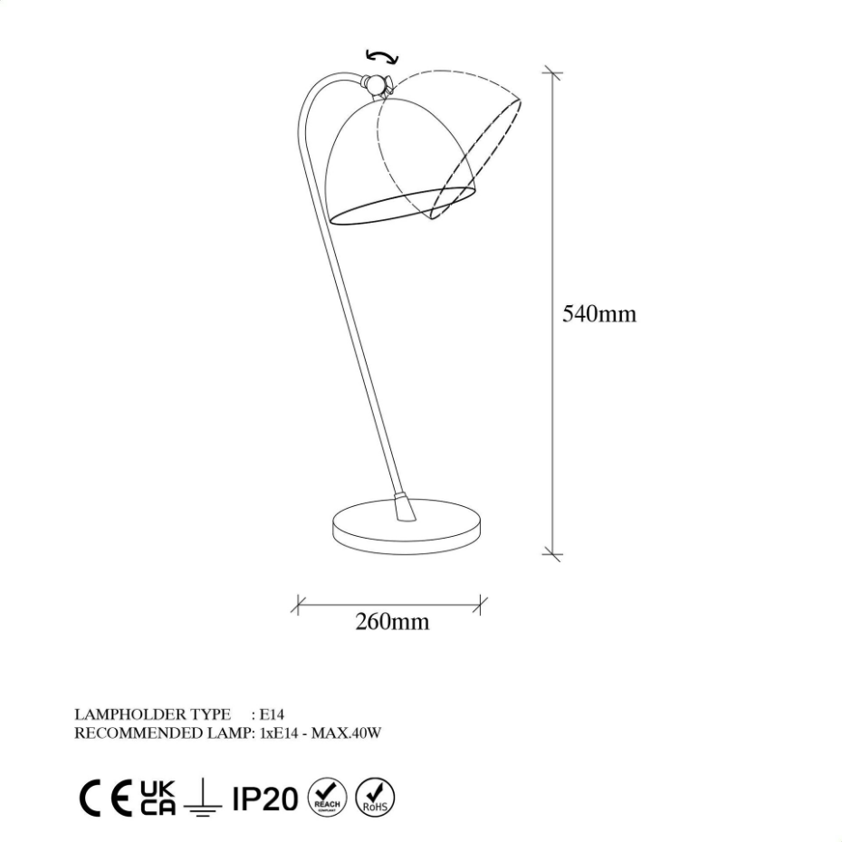 Lampe de chevet vintage cuivrée, abat-jour rond orientable SILE