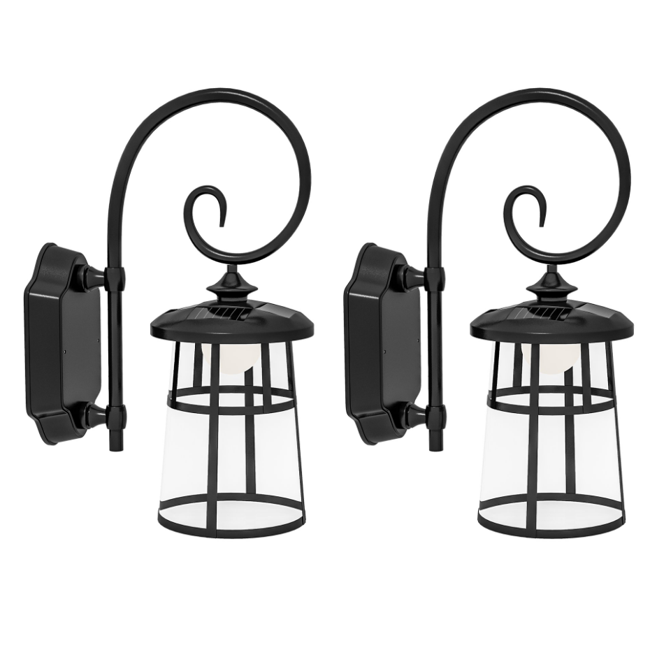 Lot de 2 appliques murales solaires LED extérieures métal ABS noir