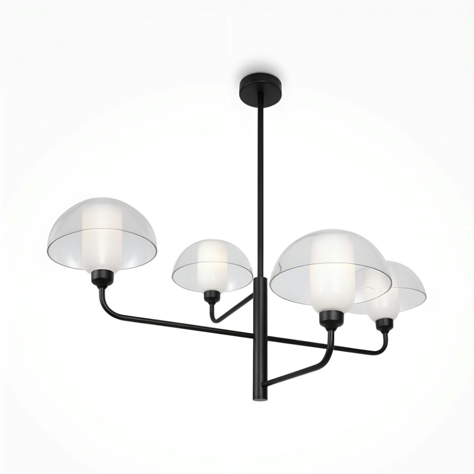 Suspension noire moderne – 4 dômes verre & opalin WINDER