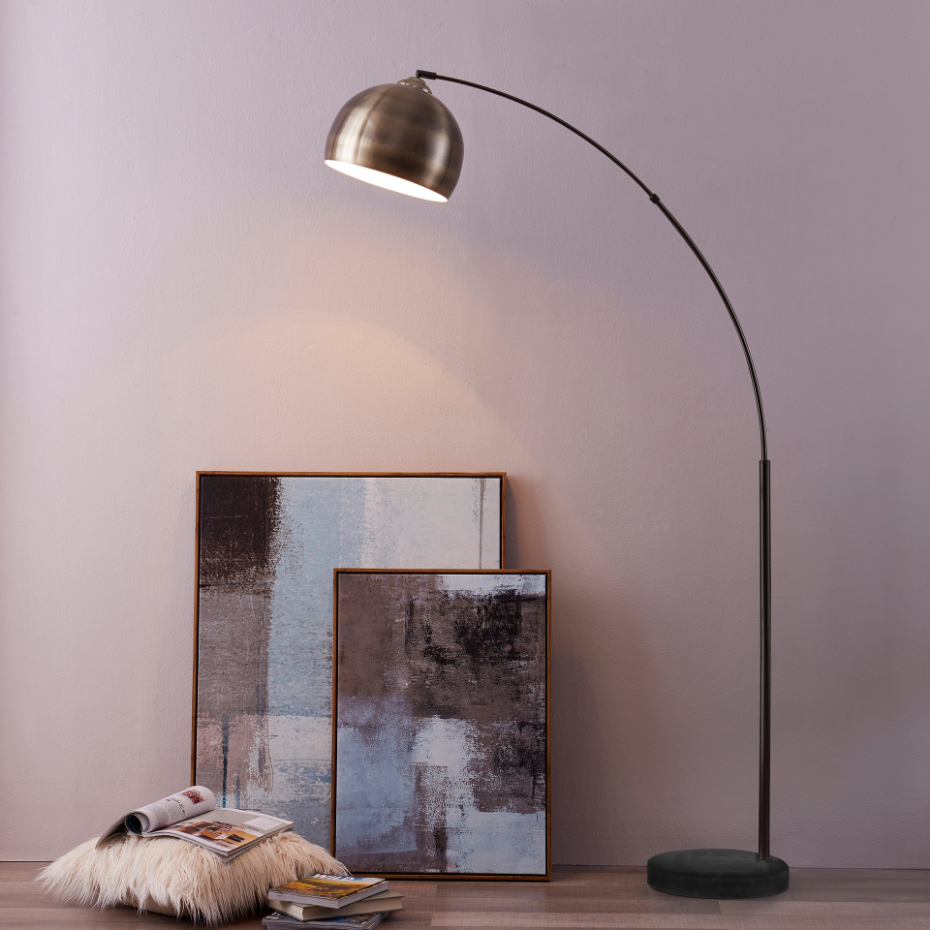 Lampadaire Intérieur Arc Métal avec base marbre, ARQUER