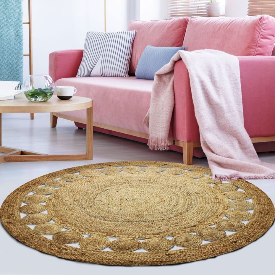 Tapis salon rond en jute rosace  FUNNY JUTE - style bohème