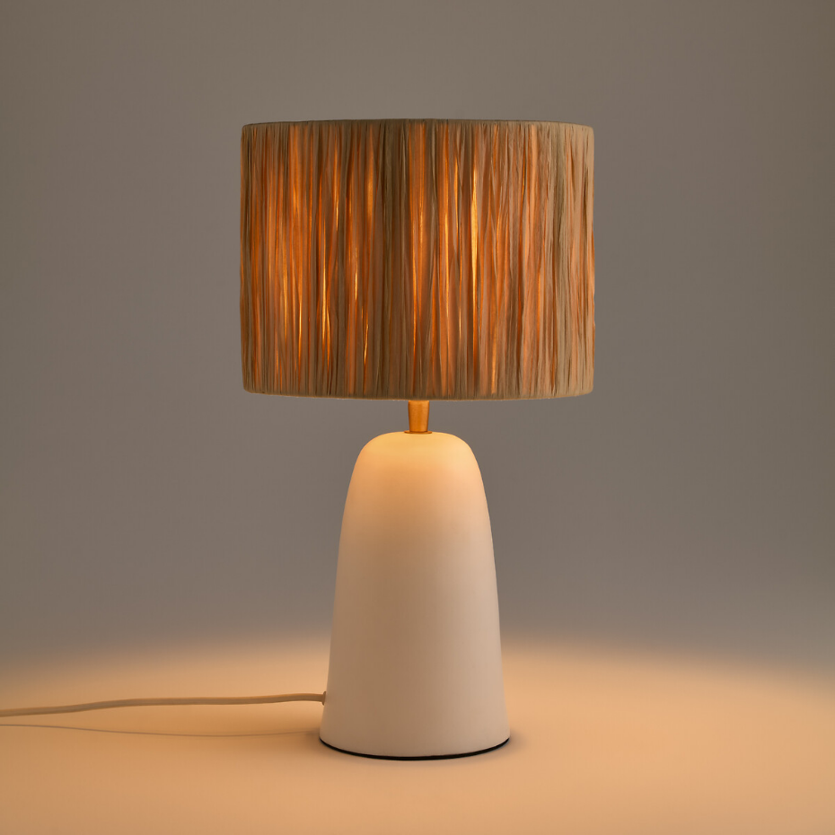 Lampe à poser en terracotta et raphia, Neven
