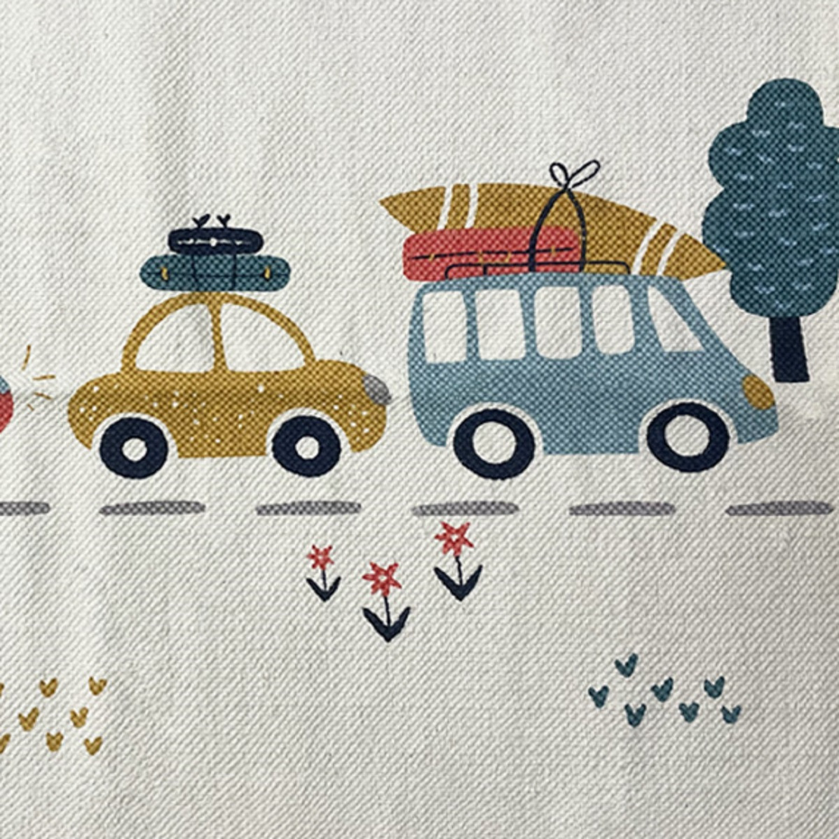 Tapis enfant voiture en coton canvas VEHICULES