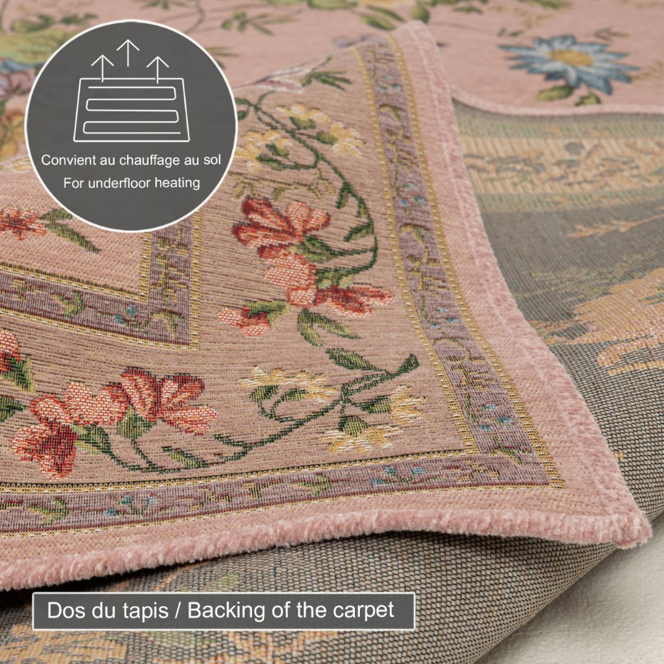 Tapis floral tissé à la machine avec bordure - Flomi