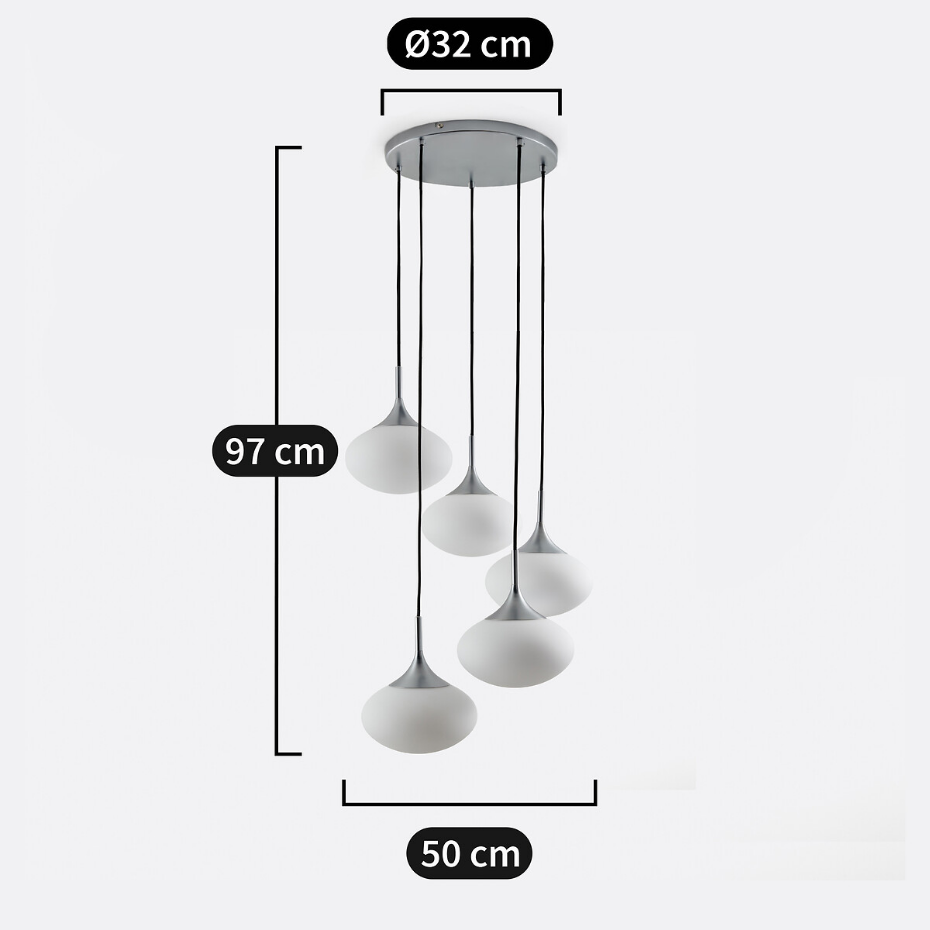 Suspension grappe métal fer et opaline, Merisa