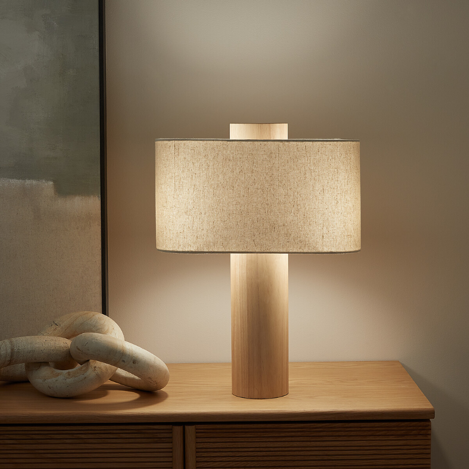 Lampe à poser en chêne et lin, Dryade