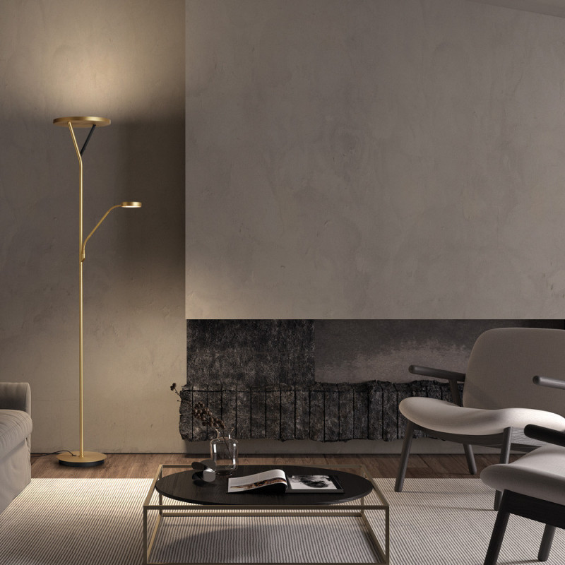 Lampadaire led avec liseuse laiton mat Plano