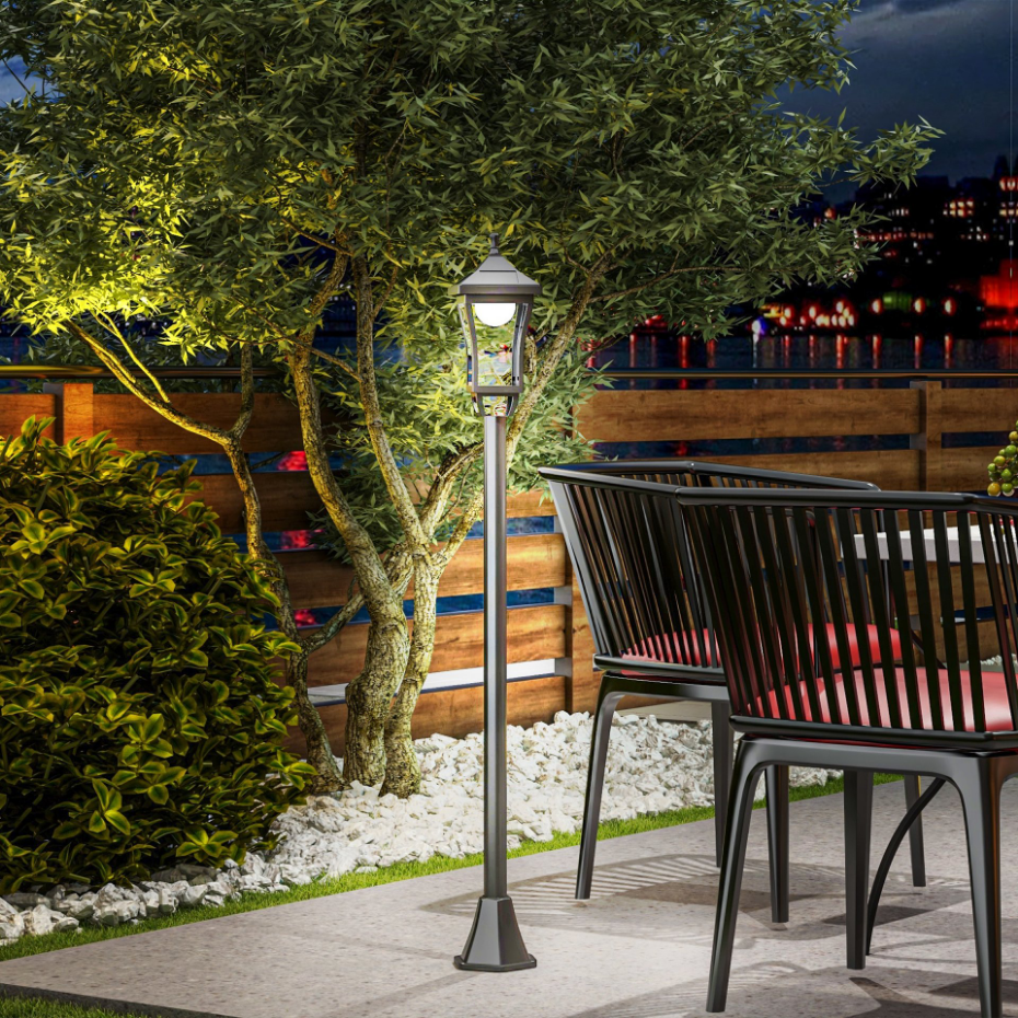 Lampadaire solaire LED extérieur sur pied H. 127 cm noir