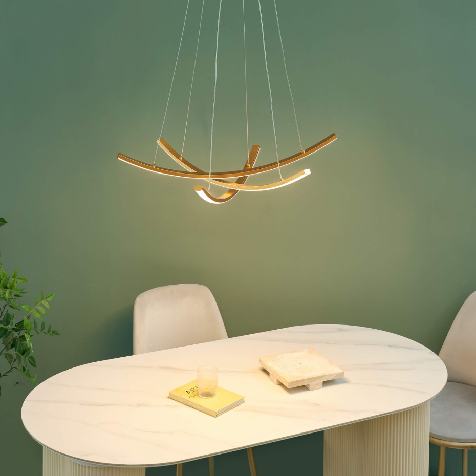 Suspension LED dorée barres courbées - HEIDI
