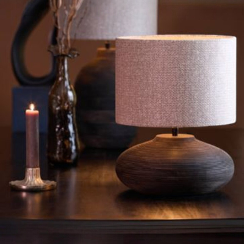 Lampe A Poser Bois brun Abat Jour gris clair Koma
