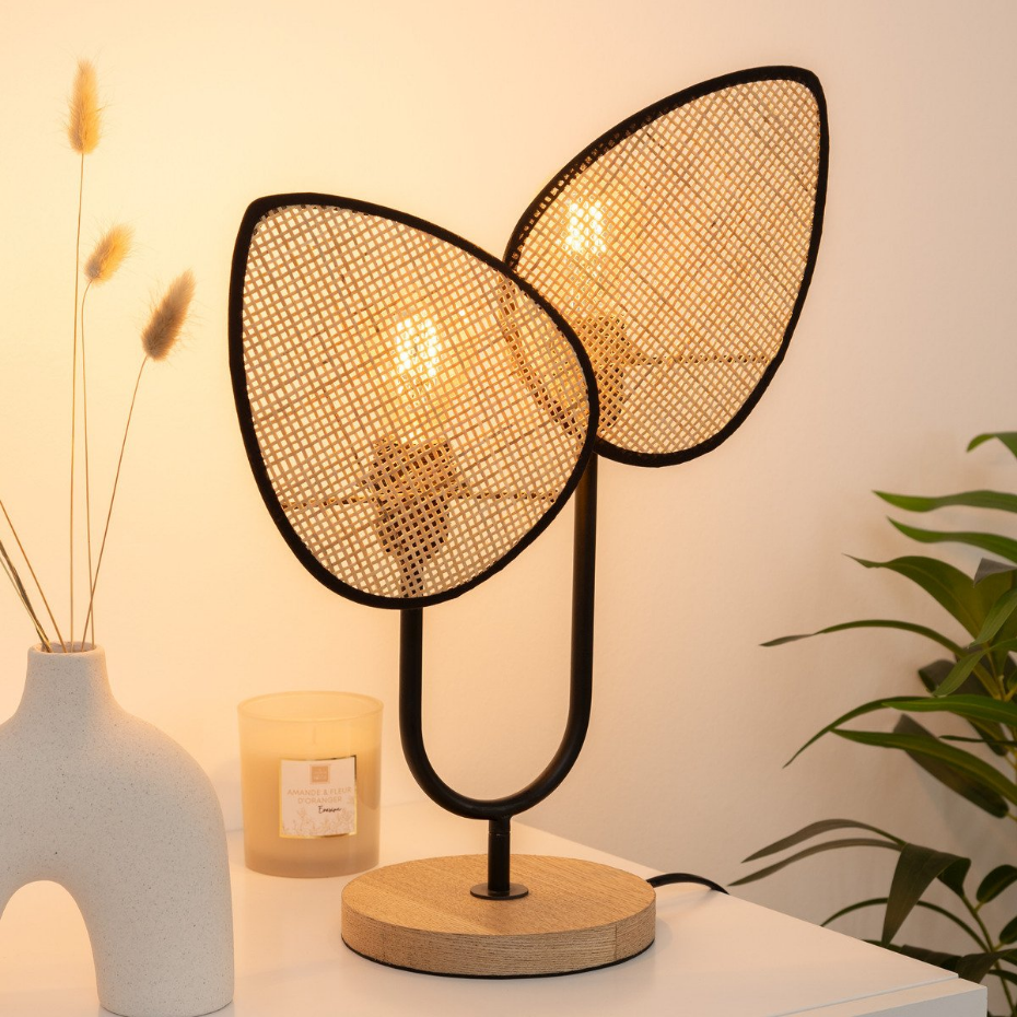 Lampe à poser métal rotin OLME