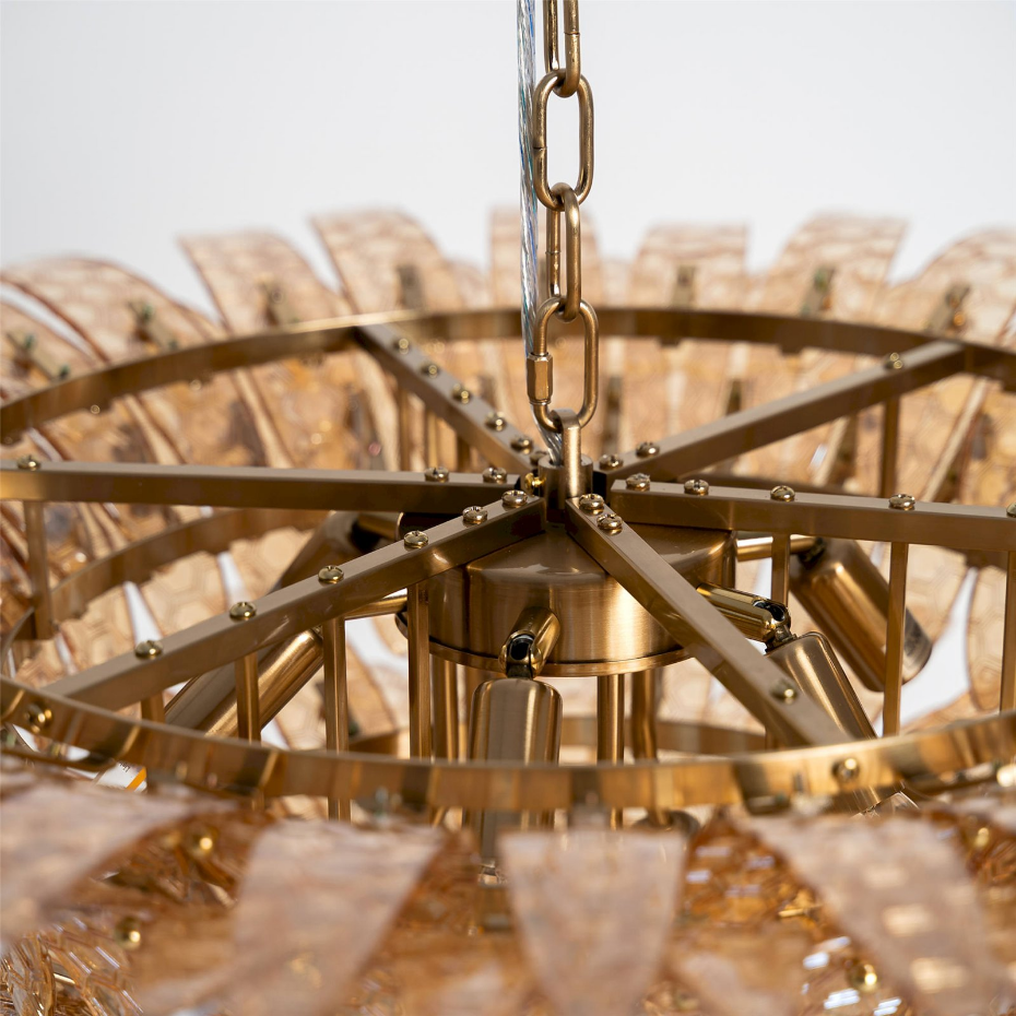 Lustre vintage en cristal et bois effet marbre