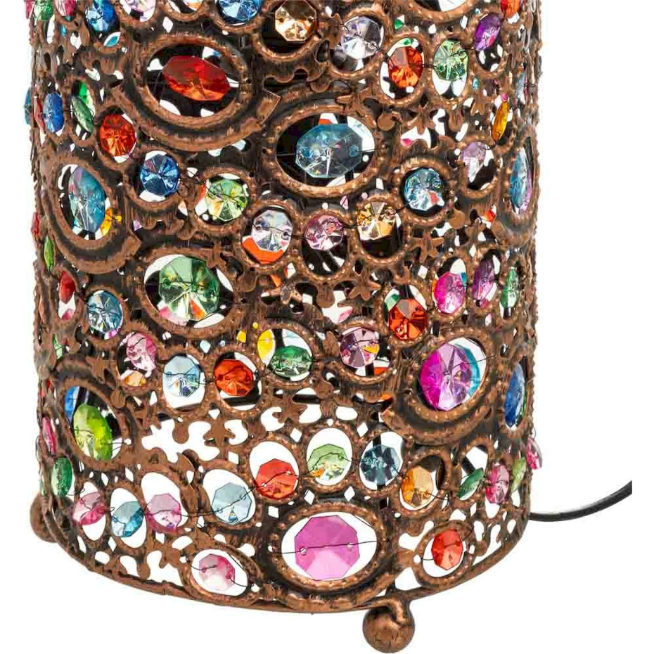 Lampe de table ronde en métal et verre coloré