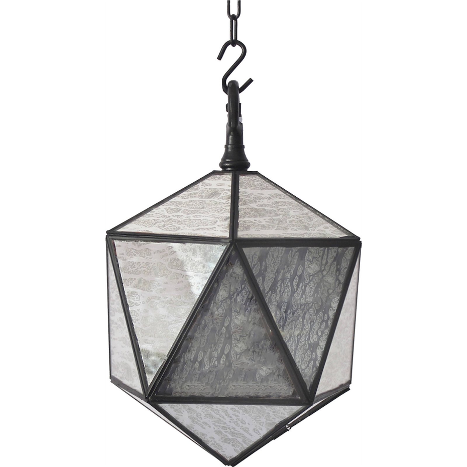 Suspension en verre décoré et métal format carré