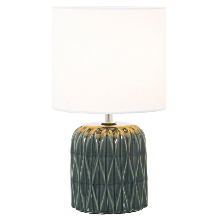 Lampe à poser en céramique bleu et abat-jour blanc