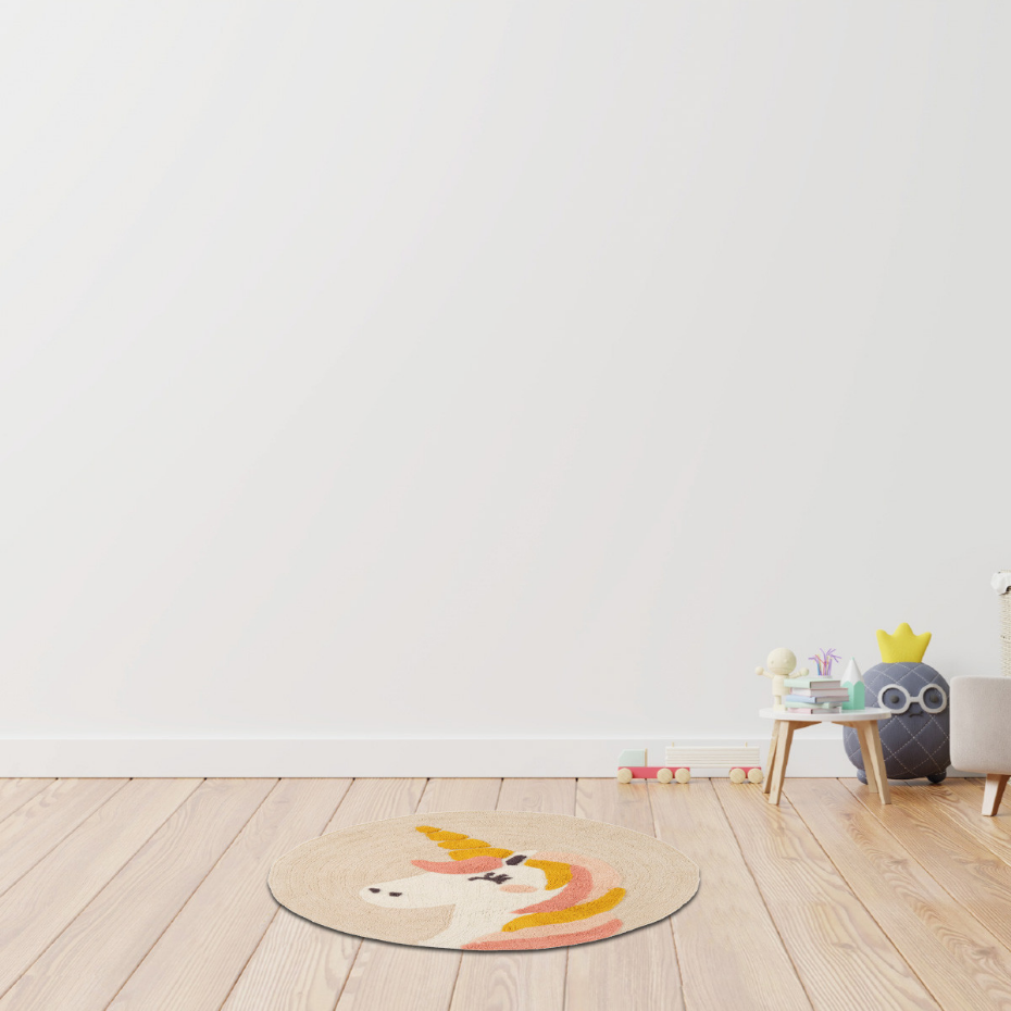 Tapis enfant rond en coton tufté LICORNE