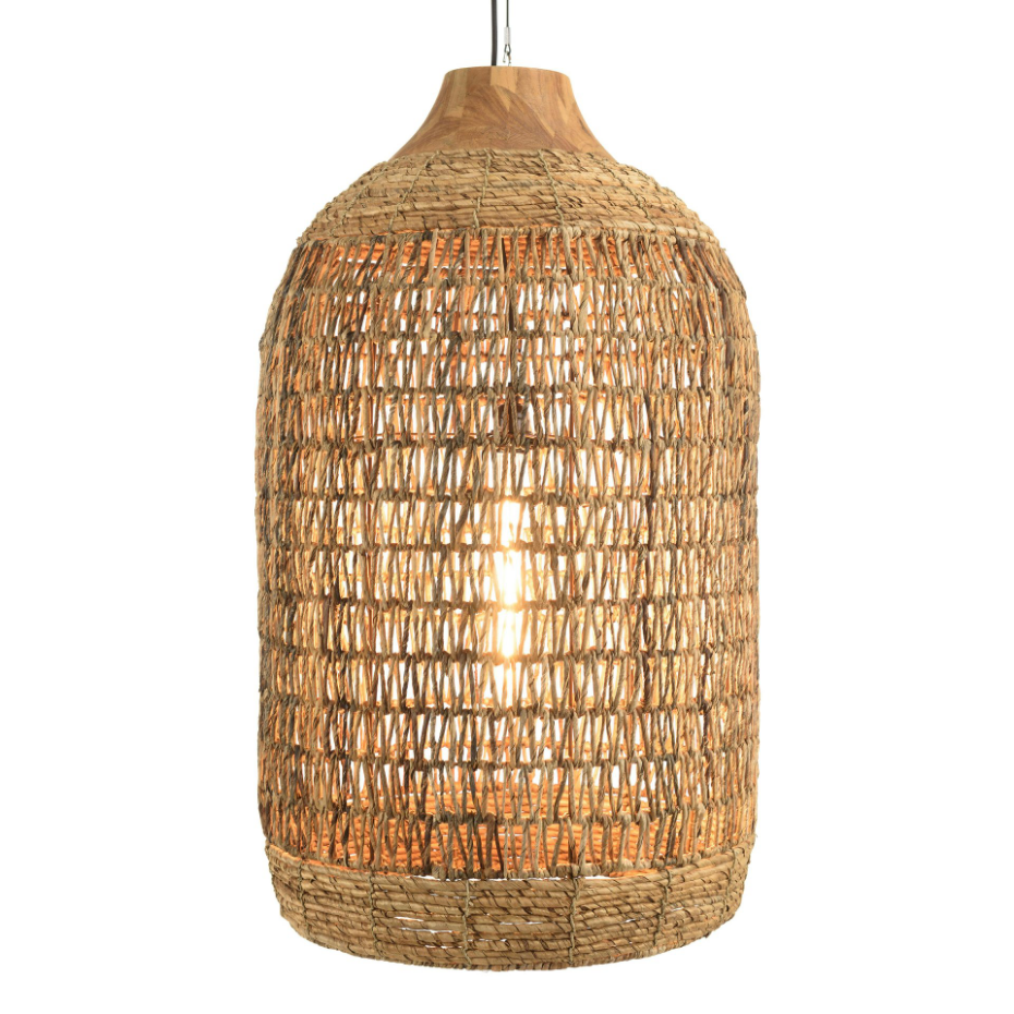 Suspension 50x50cm en abaca couleur naturelle et teck recyclé FOLELLI