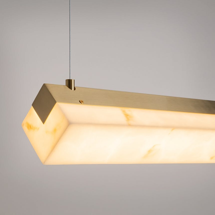 Suspension îlot de cuisine LED – barre albâtre & or ELY