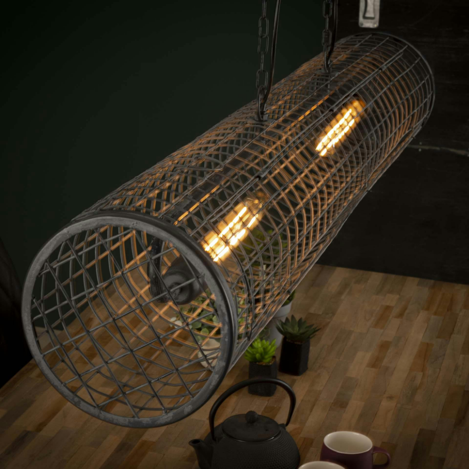 Suspension industrielle cylindre grillagé 2 lampes RALF