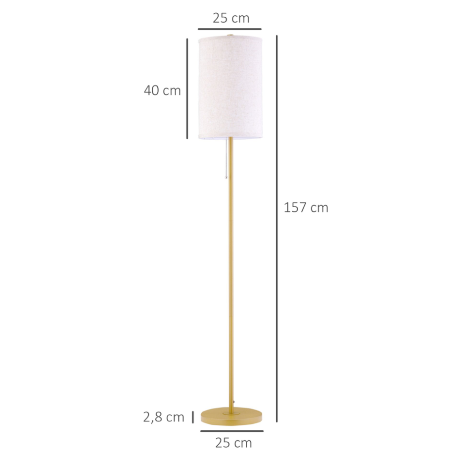 Lampadaire design néo-rétro acier doré abat-jour lin crème