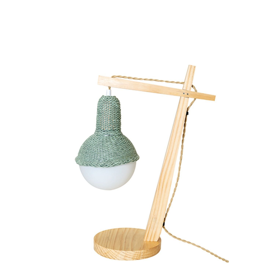Lampe de bureau ou de chevet en bois avec abat-jour en laine