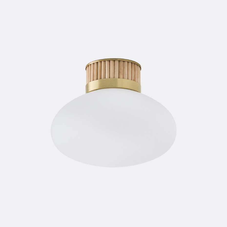 Plafonnier ou applique, en laiton, bambou et verre opaline, DOLCE