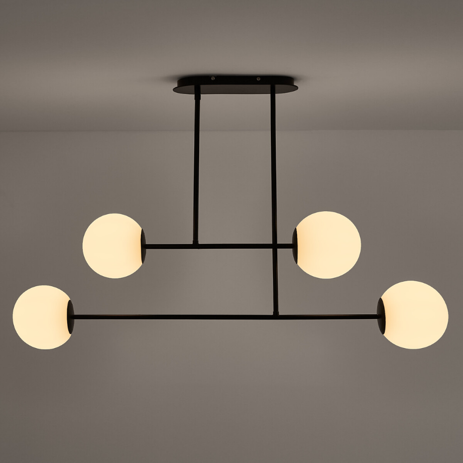 Suspension métal acier et verre opaline, Atea