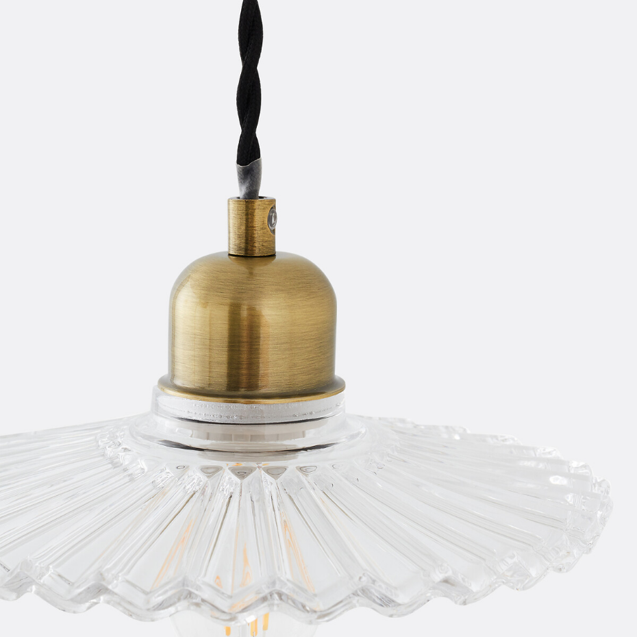 Suspension laiton et verre strié Ø20 cm, Iloa