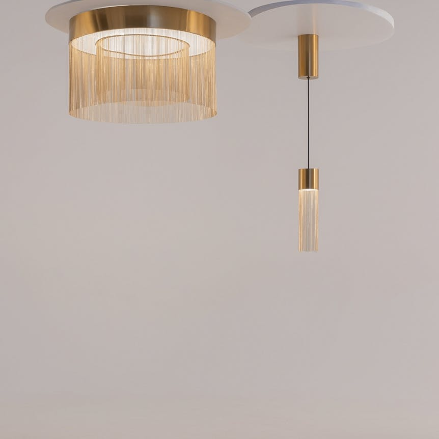 Plafonnier moderne LED – double rang de franges dorées AMOS