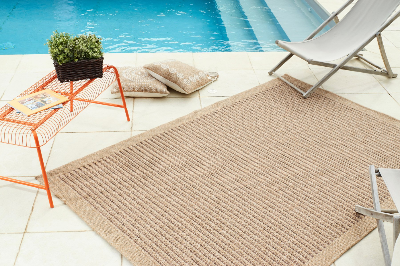 Tapis intérieur extérieur rond aspect jute motifs lignes NATURE
