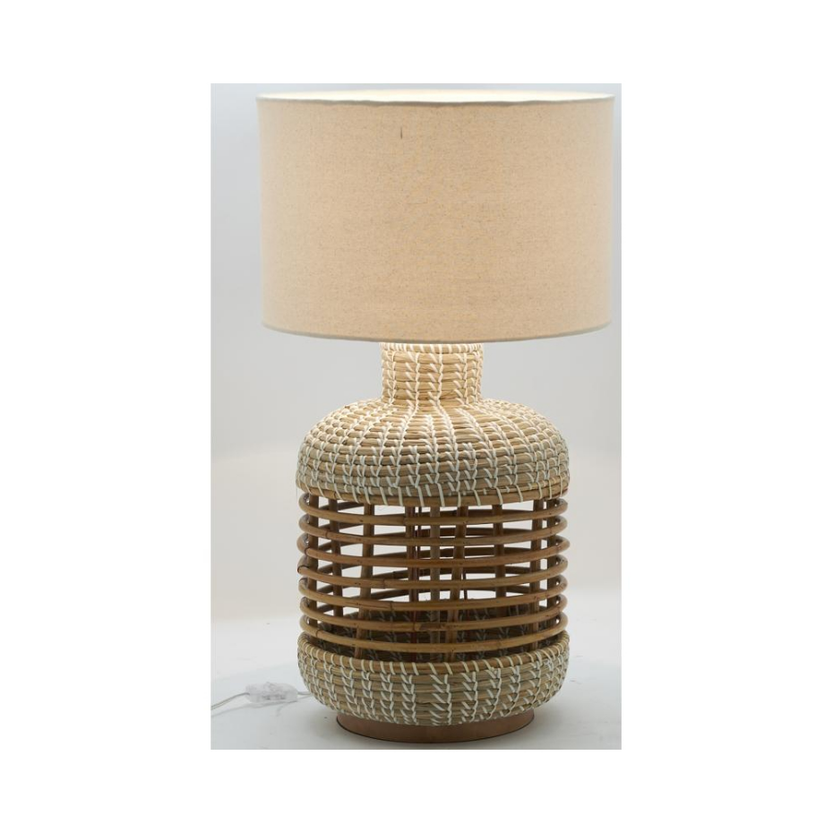 Lampe à pied en jonc et rotin naturel et blanc