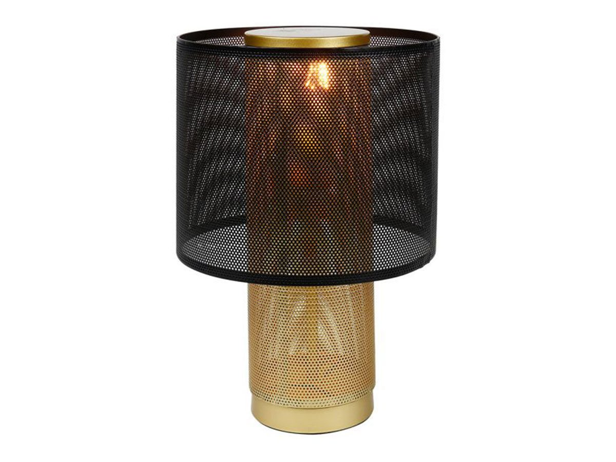 Lampe à poser en métal doré et abat jour noir ajouré