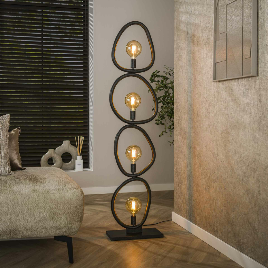 Lampadaire salon noir – forme galet, 4 ampoules TRIBECA